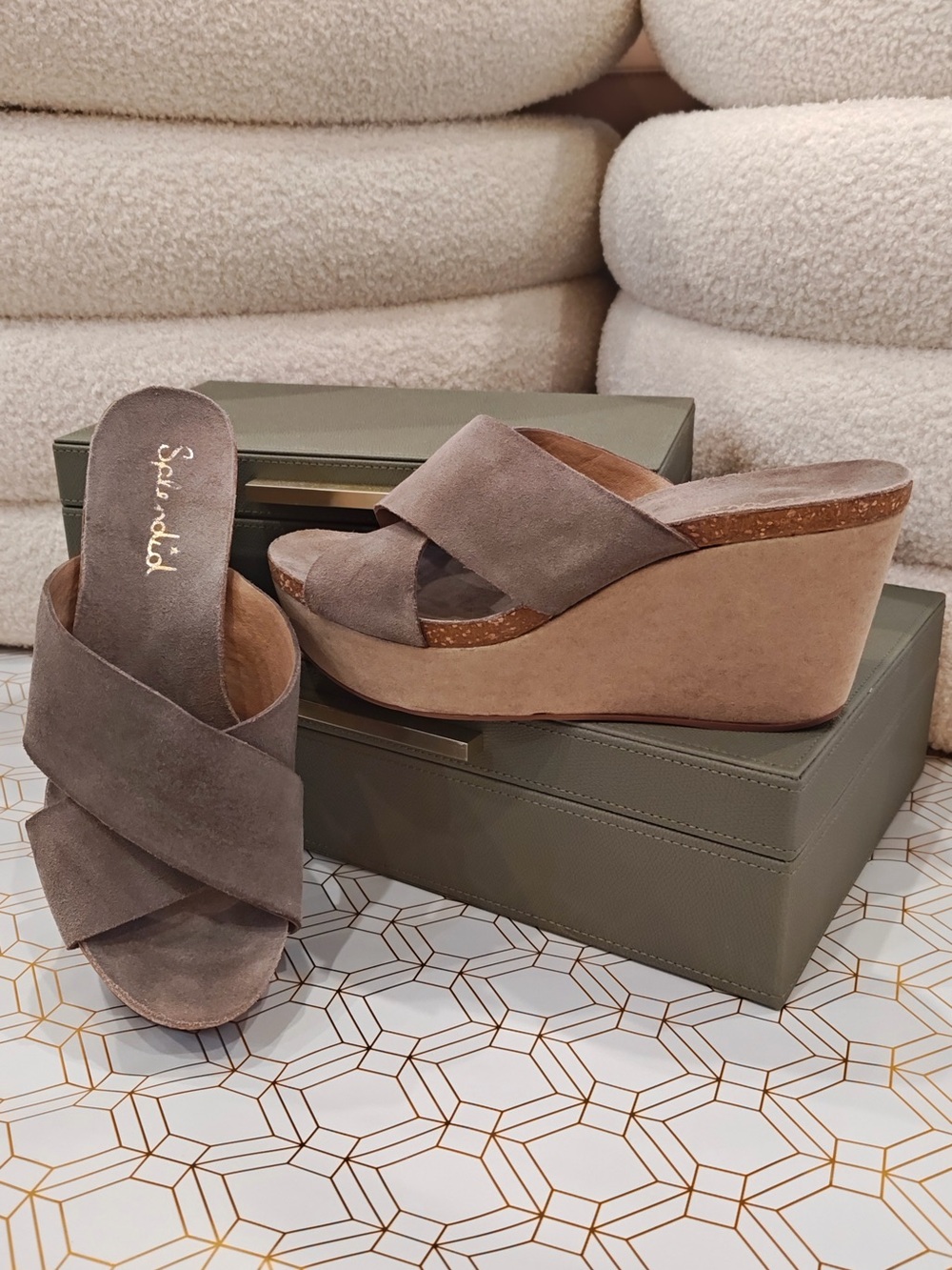 Splendid Taupe Suede Crisscross Wedges